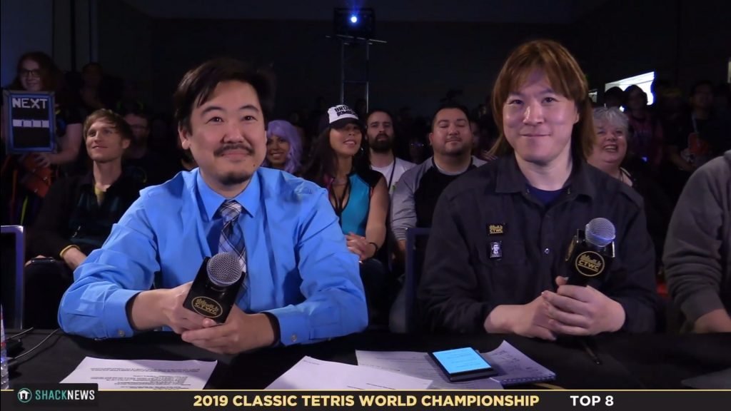 James Chen and Chris Tang commentating at the 2019 Classic Tetris World Championship (CTWC)