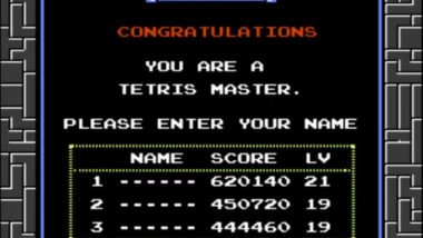 NES Tetris High Score Screen, reads "You are a Tetris Master."