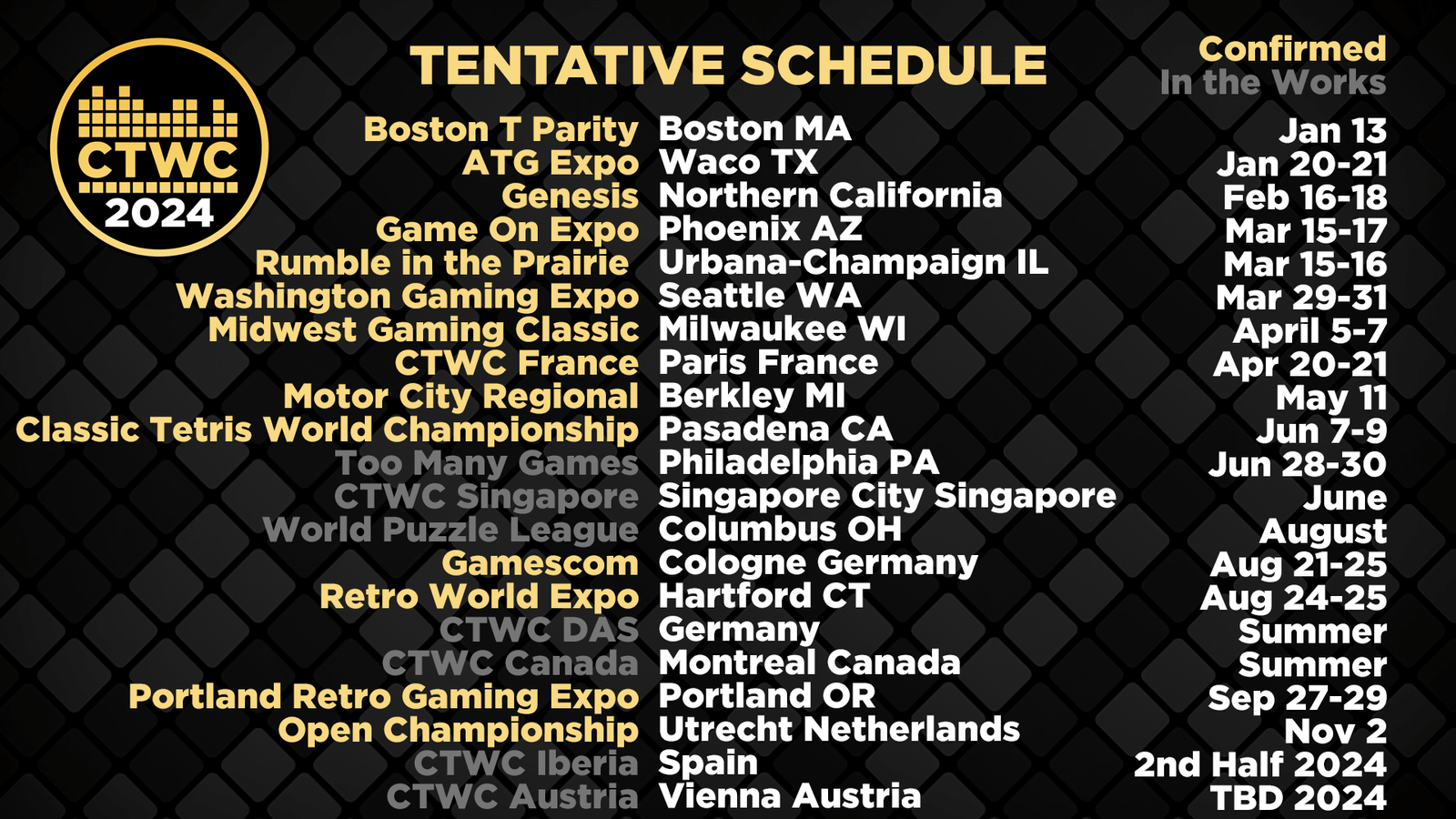 2024 Classic Tetris World Championship Regional Tournament Dates