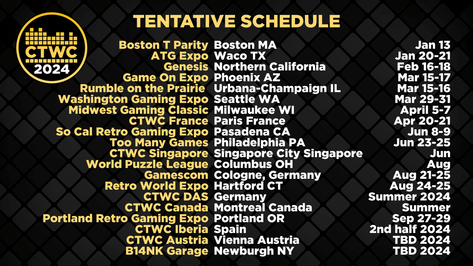 2024 Classic Tetris World Championship Regional Tournament Dates