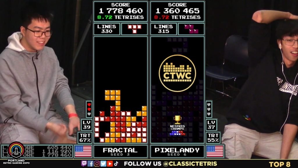 Fractal scores 1,778,460 which is the highest score in NES Tetris competition with Level 39 Super Killscreen being implemented