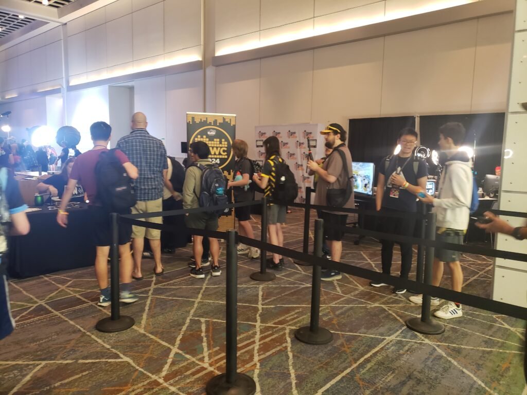 Players Line Up To Get A Name Tag